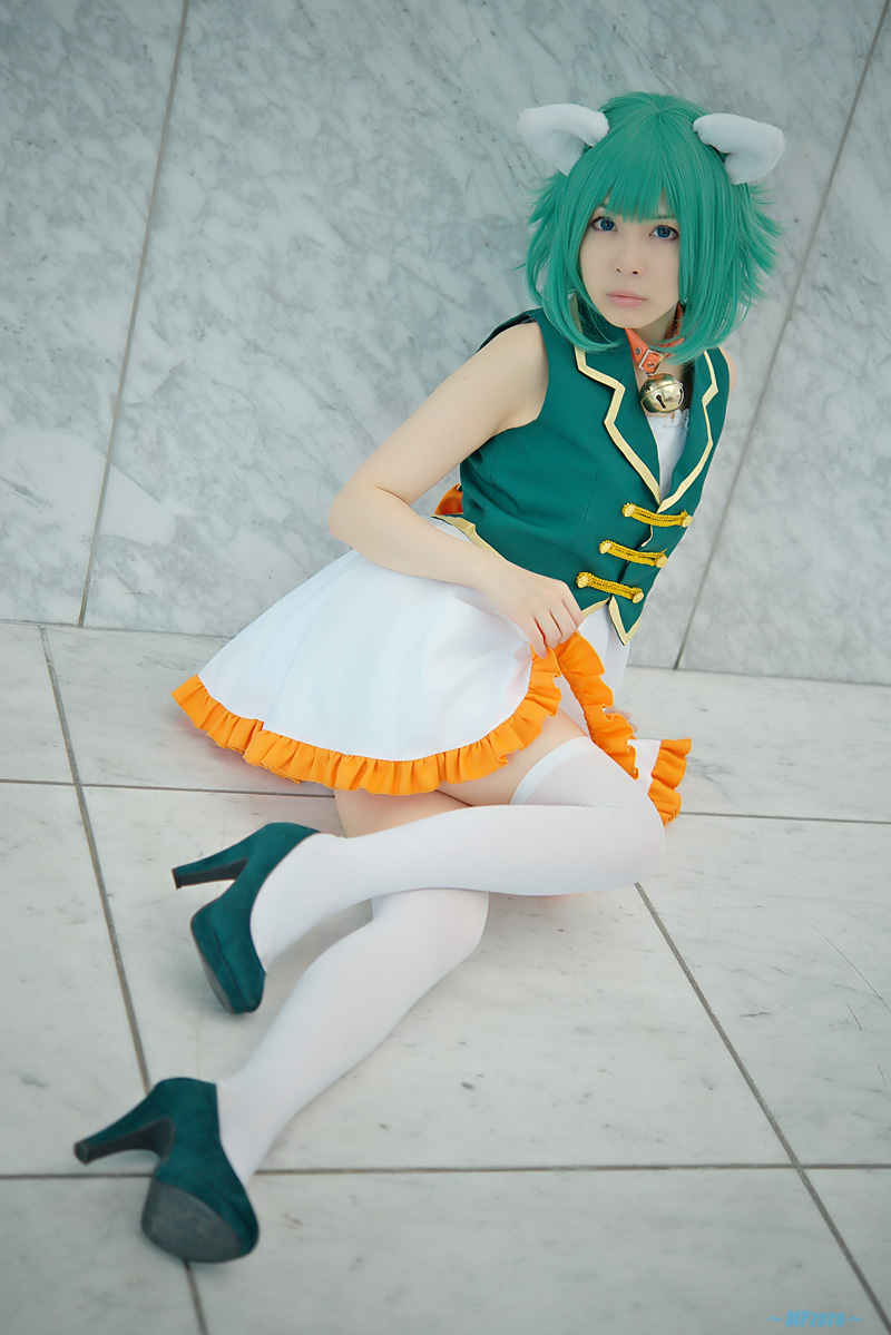 animal ears bell cat ears collar cosplay dress green eyes green hair