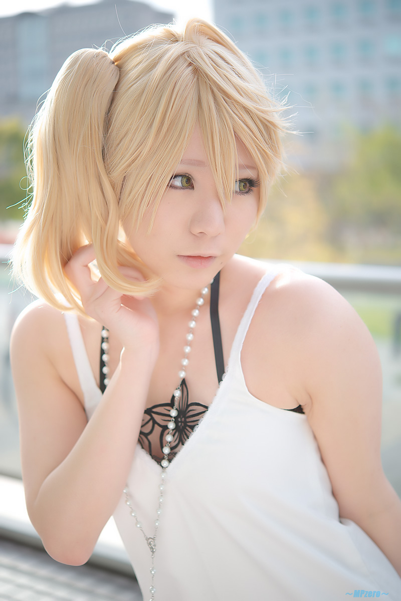 benio blonde hair cosplay dress necklace sasa side ponytail yellow eyes ...